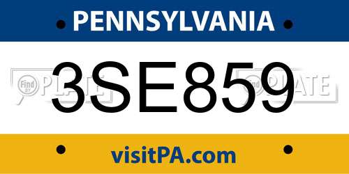 3SE859 Pennsylvania License Plate