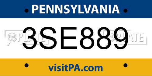 3SE889 Pennsylvania License Plate
