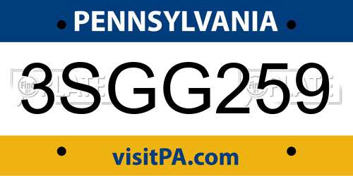 3SGG259 Pennsylvania License Plate