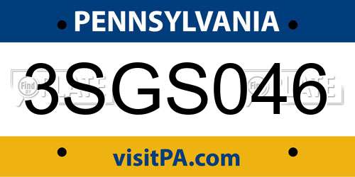 3SGS046 Pennsylvania License Plate
