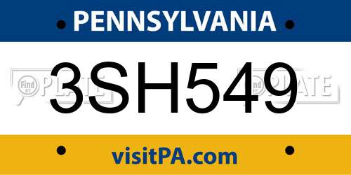 3SH549 Pennsylvania License Plate