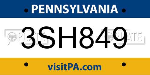 3SH849 Pennsylvania License Plate