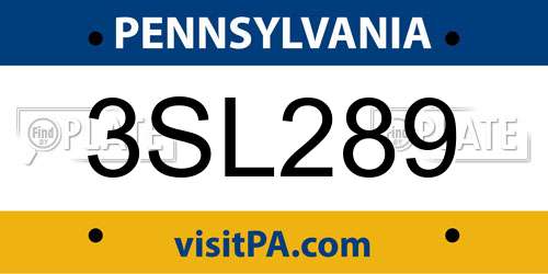 3SL289 Pennsylvania License Plate