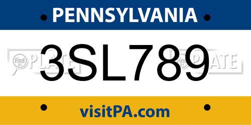 3SL789 Pennsylvania License Plate