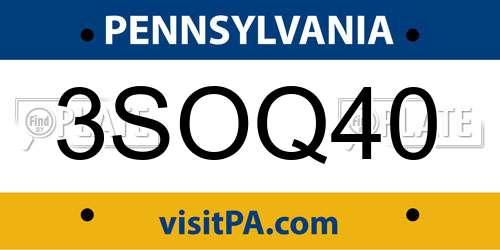 3SOQ40 Pennsylvania License Plate