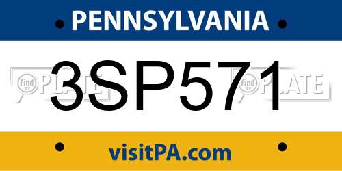 3SP571 Pennsylvania License Plate