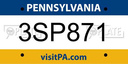 3SP871 Pennsylvania License Plate