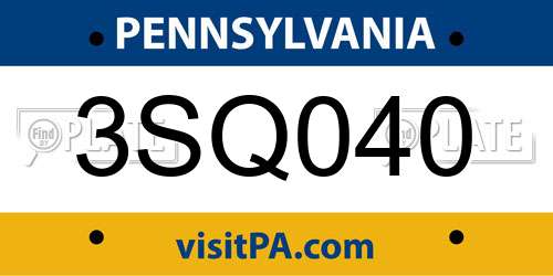 3SQ040 Pennsylvania License Plate