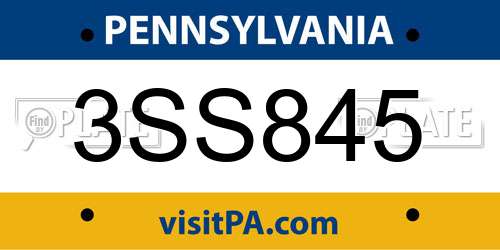 3SS845 Pennsylvania License Plate