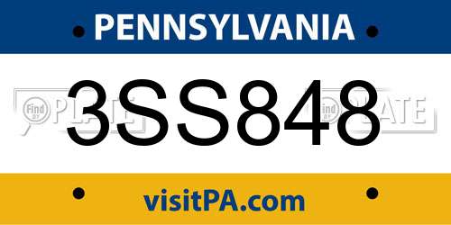 3SS848 Pennsylvania License Plate