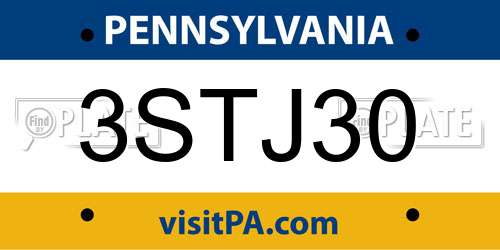 3STJ30 Pennsylvania License Plate