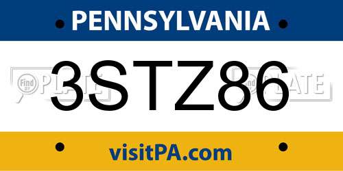 3STZ86 Pennsylvania License Plate