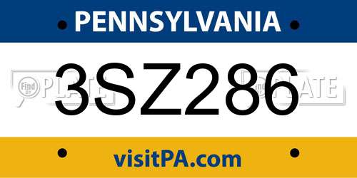 3SZ286 Pennsylvania License Plate