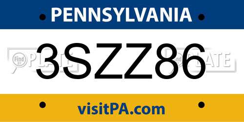 3SZZ86 Pennsylvania License Plate