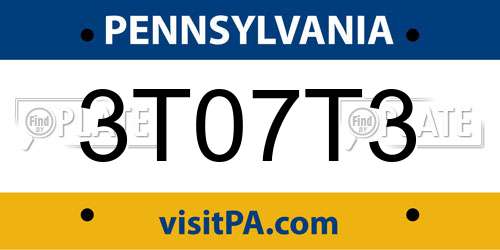 3T07T3 Pennsylvania License Plate