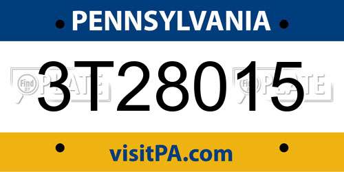 3T28015 Pennsylvania License Plate