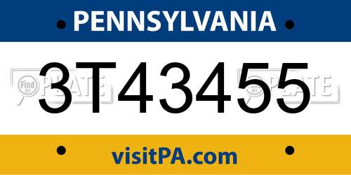 3T43455 Pennsylvania License Plate