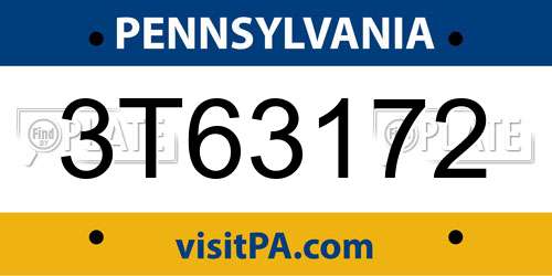 3T63172 Pennsylvania License Plate
