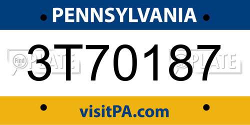 3T70187 Pennsylvania License Plate