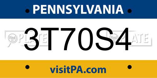 3T70S4 Pennsylvania License Plate