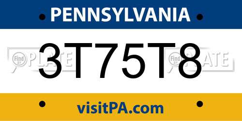 3T75T8 Pennsylvania License Plate