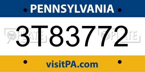 3T83772 Pennsylvania License Plate