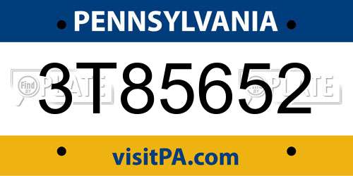 3T85652 Pennsylvania License Plate