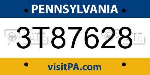 3T87628 Pennsylvania License Plate