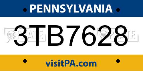 3TB7628 Pennsylvania License Plate