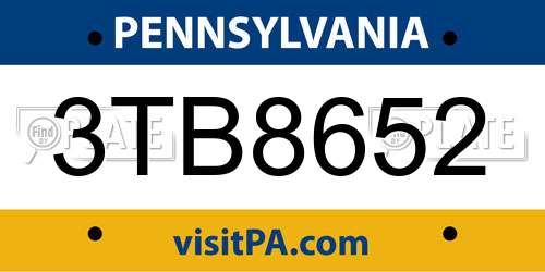 3TB8652 Pennsylvania License Plate