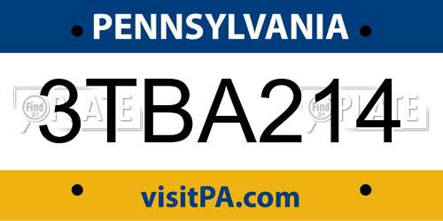 3TBA214 Pennsylvania License Plate