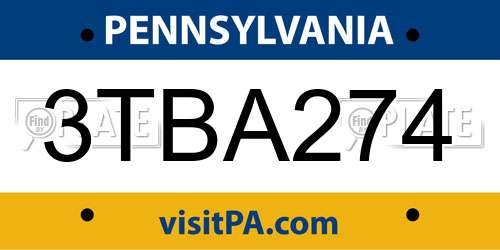3TBA274 Pennsylvania License Plate