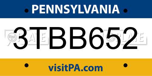 3TBB652 Pennsylvania License Plate
