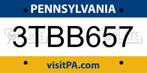 3TBB657 Pennsylvania License Plate
