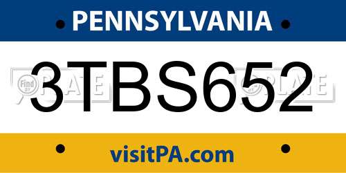3TBS652 Pennsylvania License Plate