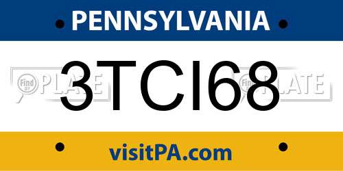 3TCI68 Pennsylvania License Plate
