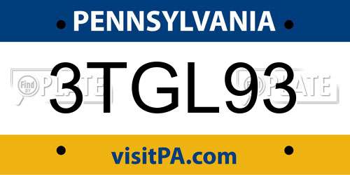 3TGL93 Pennsylvania License Plate