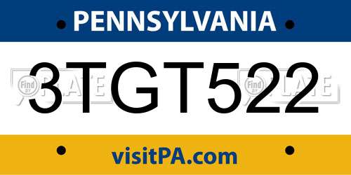 3TGT522 Pennsylvania License Plate