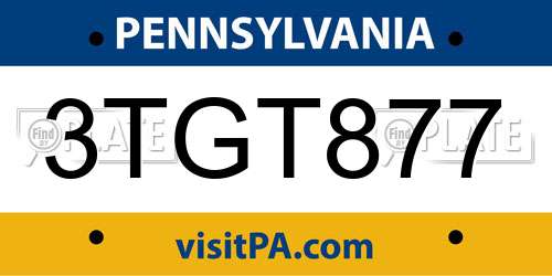 3TGT877 Pennsylvania License Plate