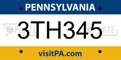 3TH345 Pennsylvania License Plate