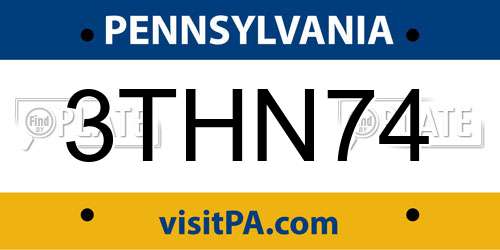 3THN74 Pennsylvania License Plate