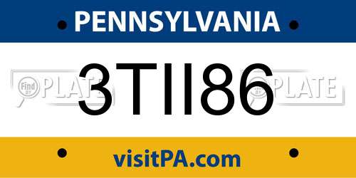3TII86 Pennsylvania License Plate