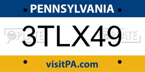 3TLX49 Pennsylvania License Plate