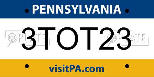 3TOT23 Pennsylvania License Plate