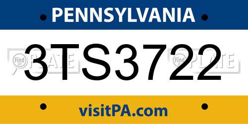 3TS3722 Pennsylvania License Plate