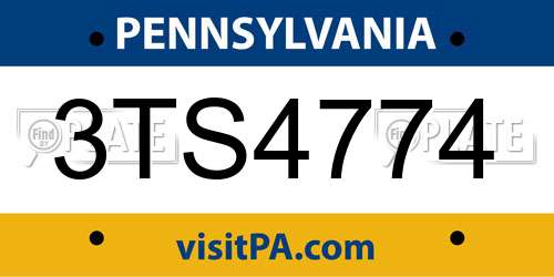 3TS4774 Pennsylvania License Plate