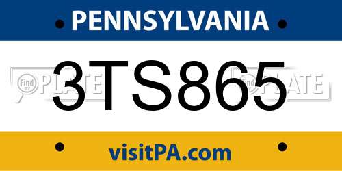 3TS865 Pennsylvania License Plate