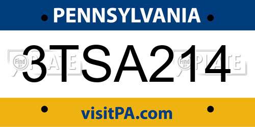 3TSA214 Pennsylvania License Plate