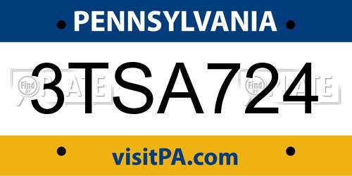 3TSA724 Pennsylvania License Plate