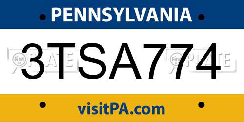 3TSA774 Pennsylvania License Plate